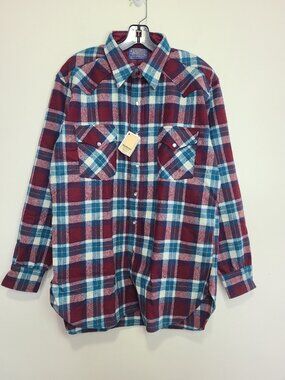 NWT Pendleton High Grade Western Wear Pearl Snap Wool Plaid Shirt L Flannel vtg